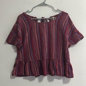 Girl Krazy Y2K M Striped Multicolor Cotton Open Back Short Sleeve Boho Top Blous